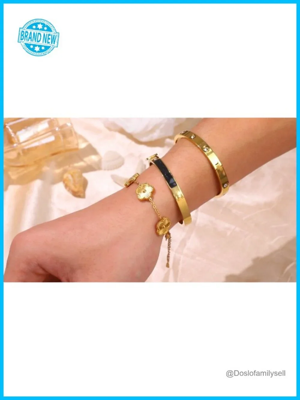 4Pcs Gold Plated Bangle Bracelet Stack Set for Women